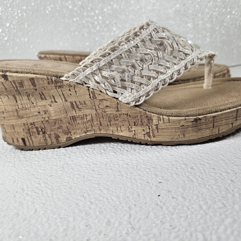 Jellypop white wedge heels with cork sole. Size 7 M